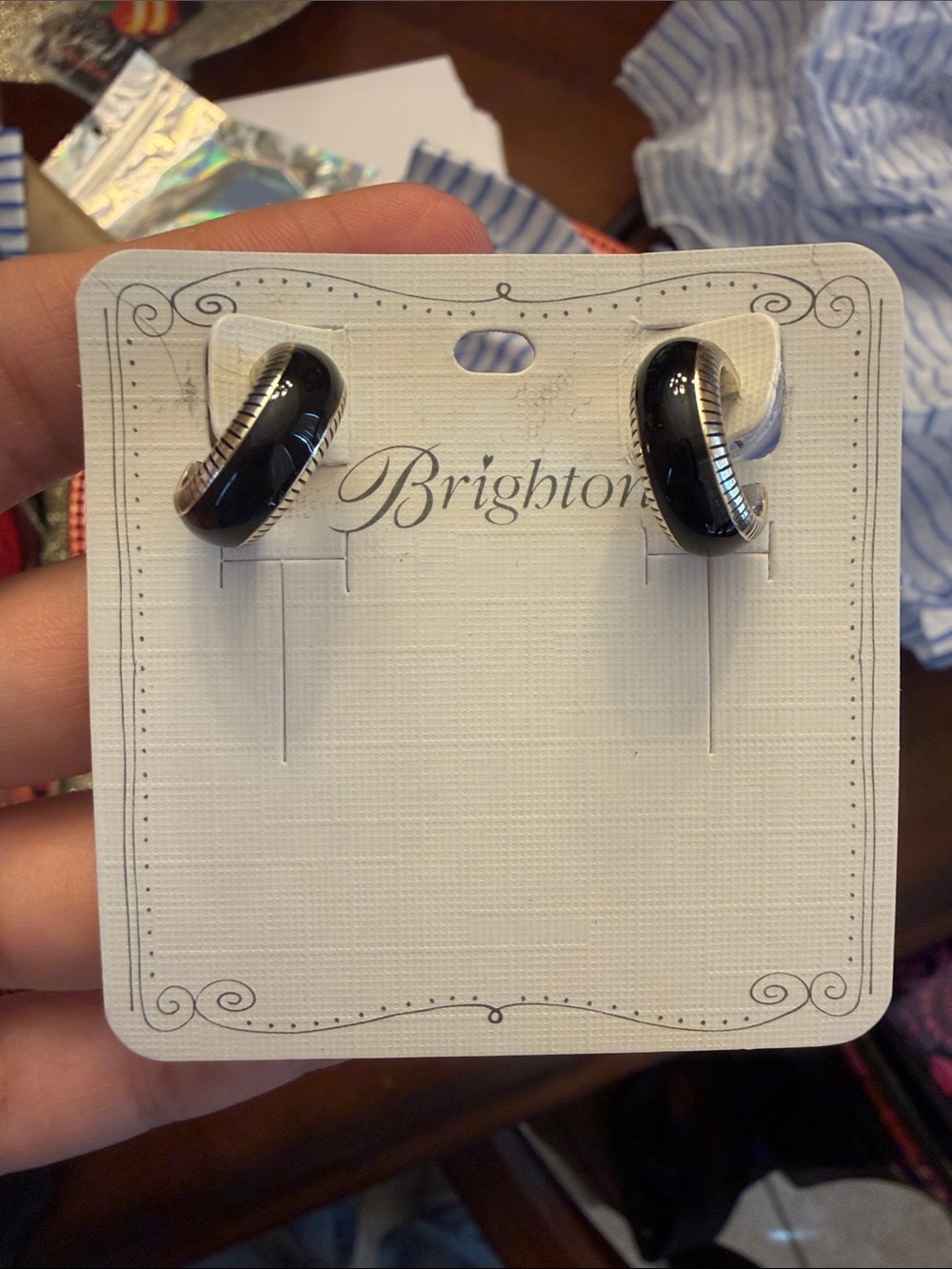 Brighton Black and Silver Curved Hoop Earrings